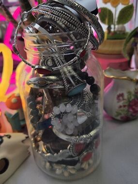 Western Boho Eclectic Chic Mixed Jewerly Bundle Bracelets Earrings Necklaces Jar